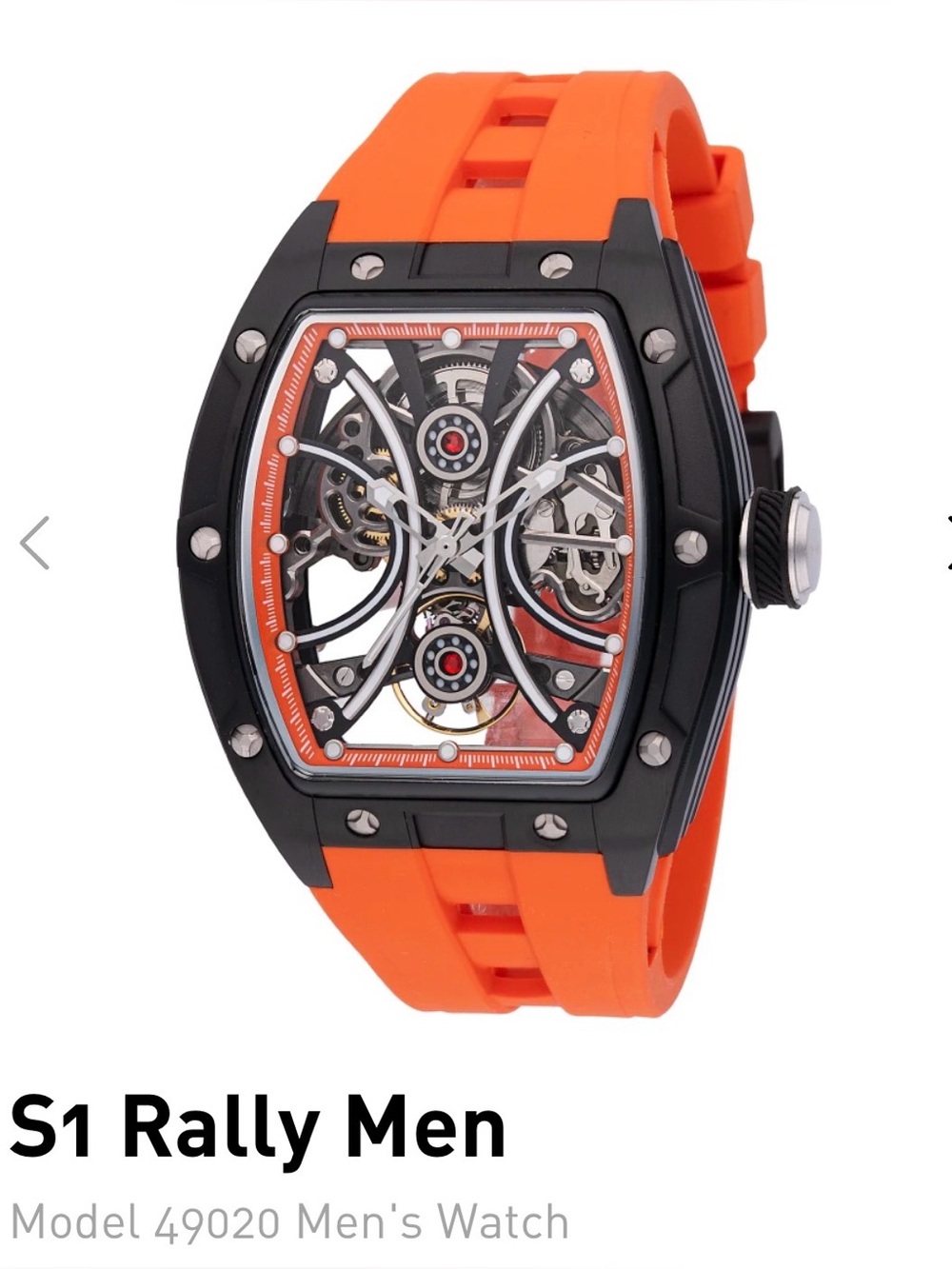 Invicta 49020 Automatic Watch – Silver Tone Case & Orange Silicone Band skeleton